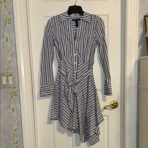 INC International Concepts Blue and White Striped Long Sleeve Dress Casual wear
